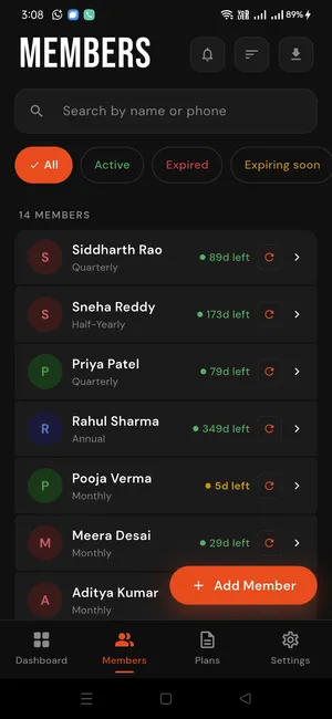 GymOrigin members list